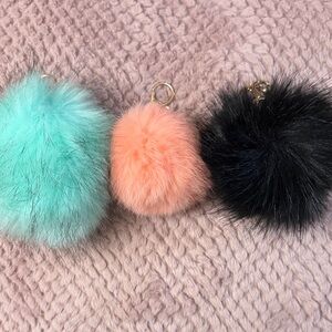Fluffy Pom Pom Keychain Set - Mint, Peach, Black